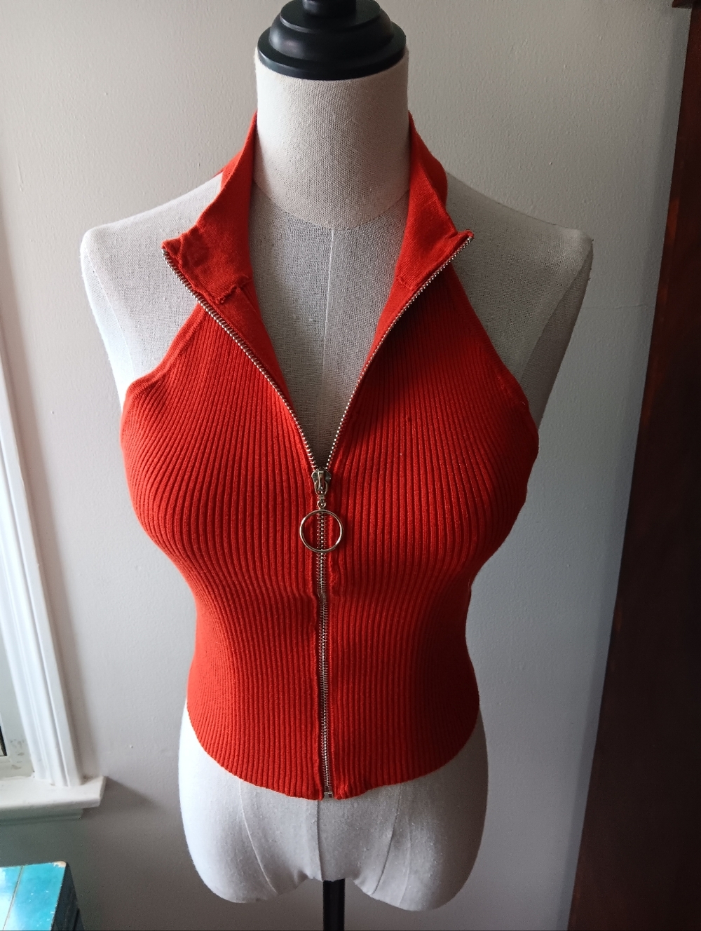 Forever 21 Ribbed Halter Tank - Rust Orange